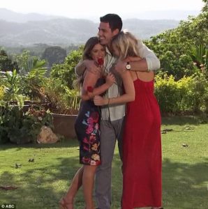 Bachelor Ben hugging lauren and jojo